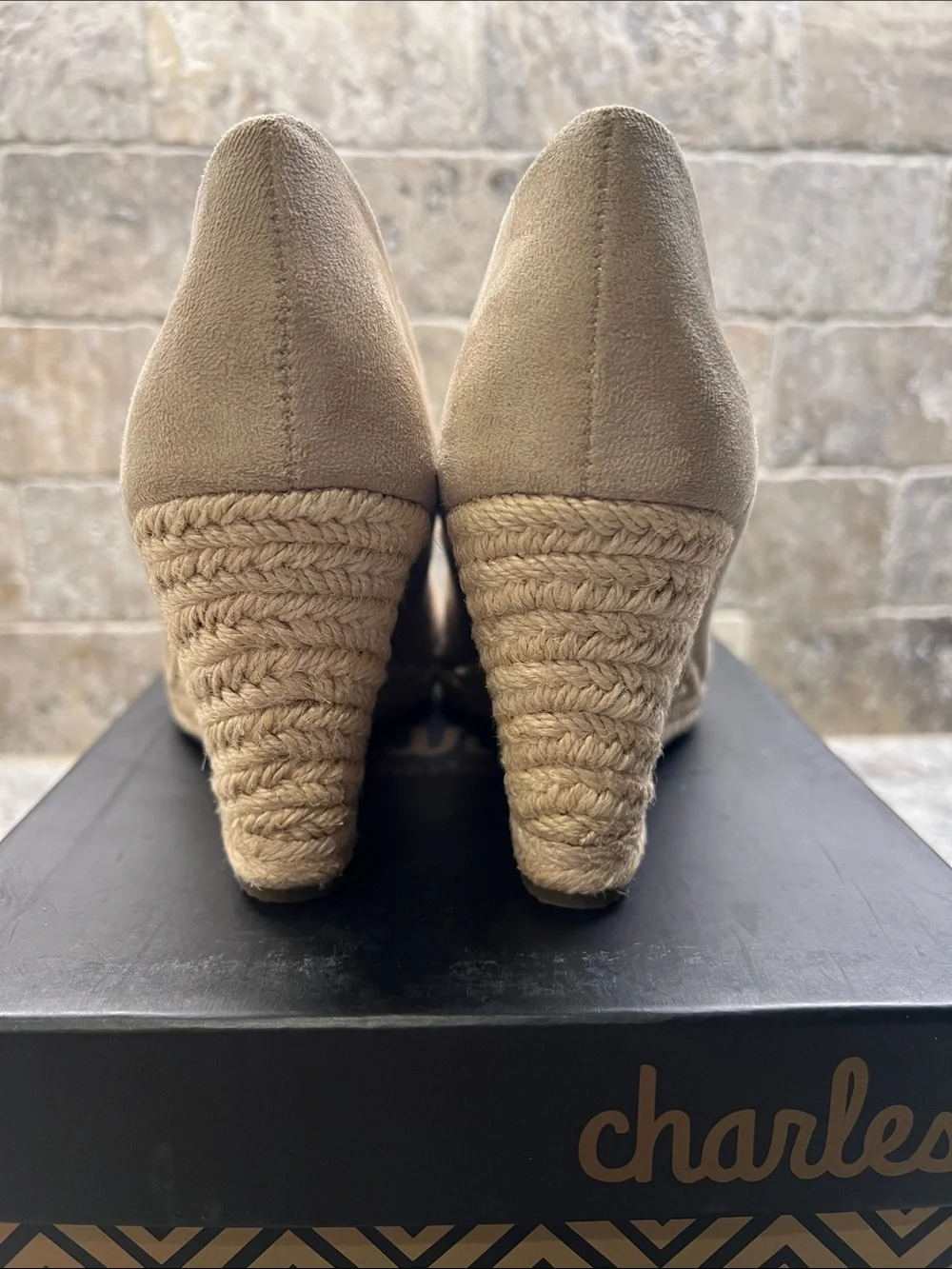 Charles by Charles David Nude Micro-Suede Espadrille Wedge Pumps